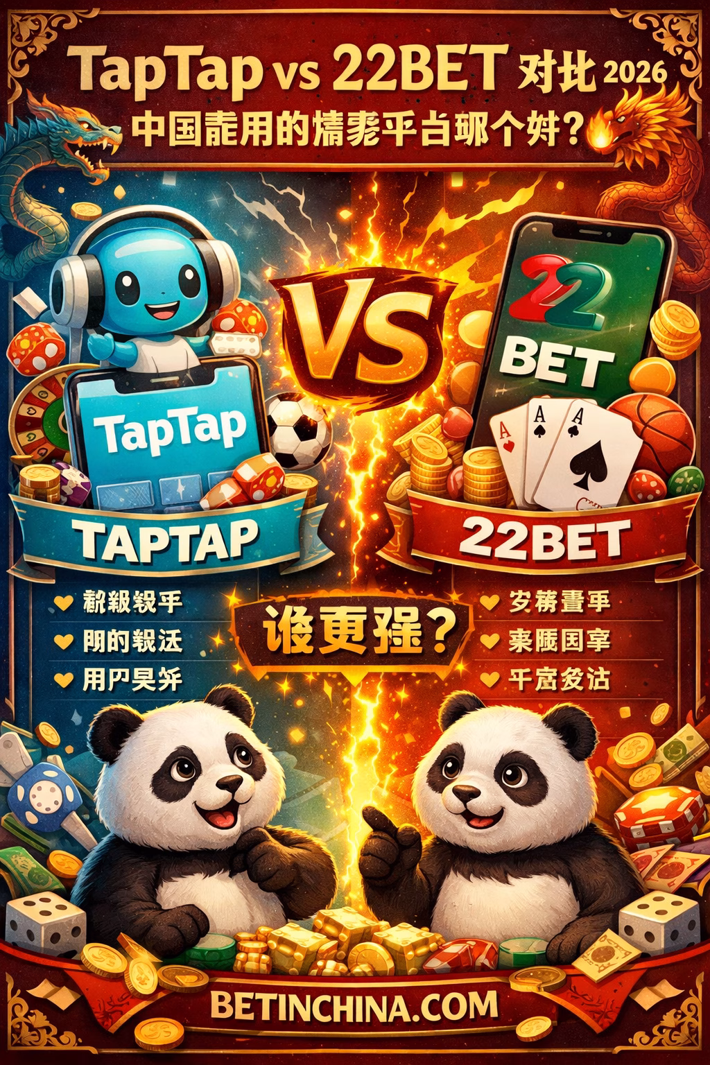 TapTap vs 22Bet 对比 2026 中国能用的博彩平台哪个好？
