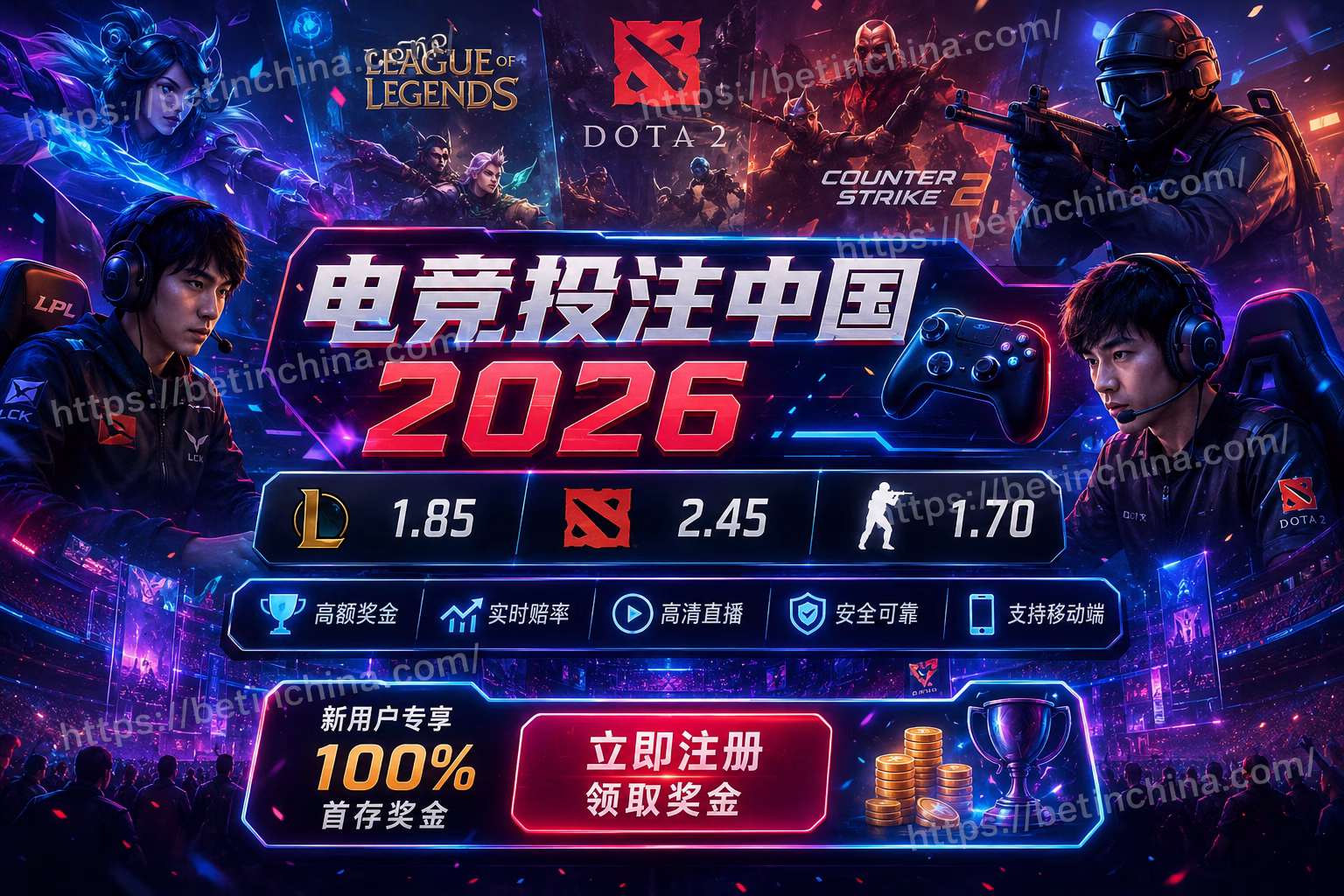 电竞投注中国 2026｜英雄联盟、Dota2、CS2 赔率、奖金与直播指南